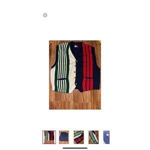 Vintage 90s Tommy Hilfiger Colorblock Striped Knit Sweater Vest Flag Logo Preppy